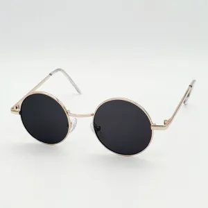 Round 1 1/4” Gold Metal Frame Sunglasses - Black