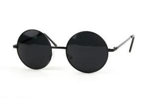 Round Metal Framed Sunglasses in Black with Smoke Lens