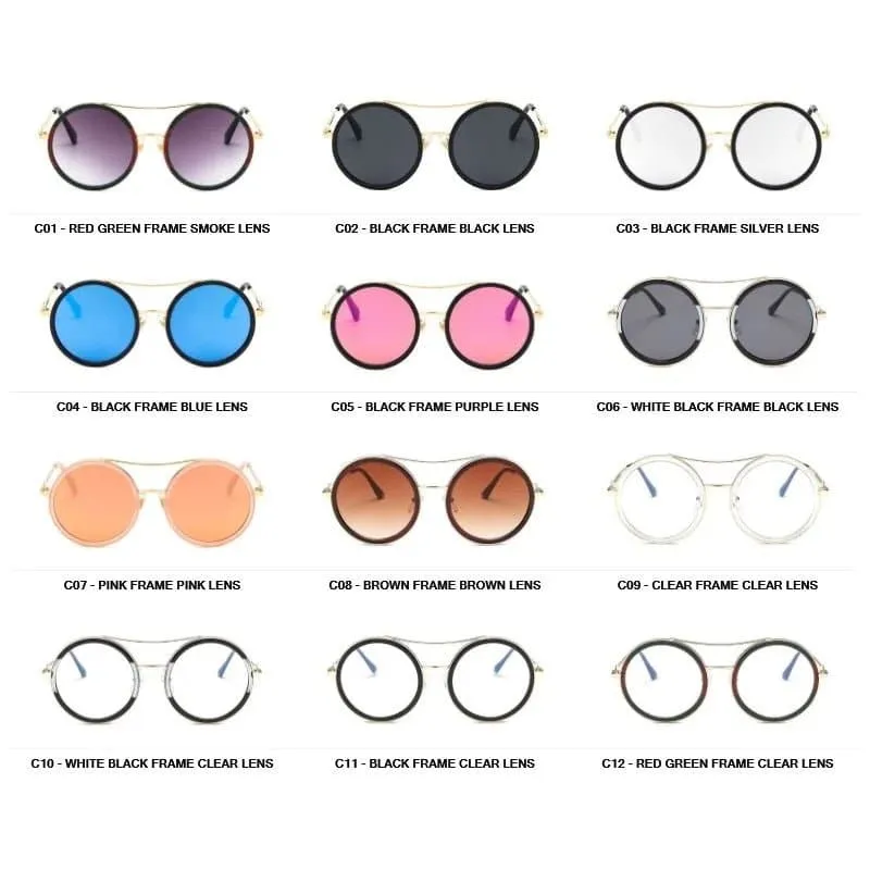 Round Two-Tone Sunglasses - UV400 Protection, Round Frame, Acrylic Lenses - 53mm Lens Width - Women's Adult Eyewear by MERCELYN