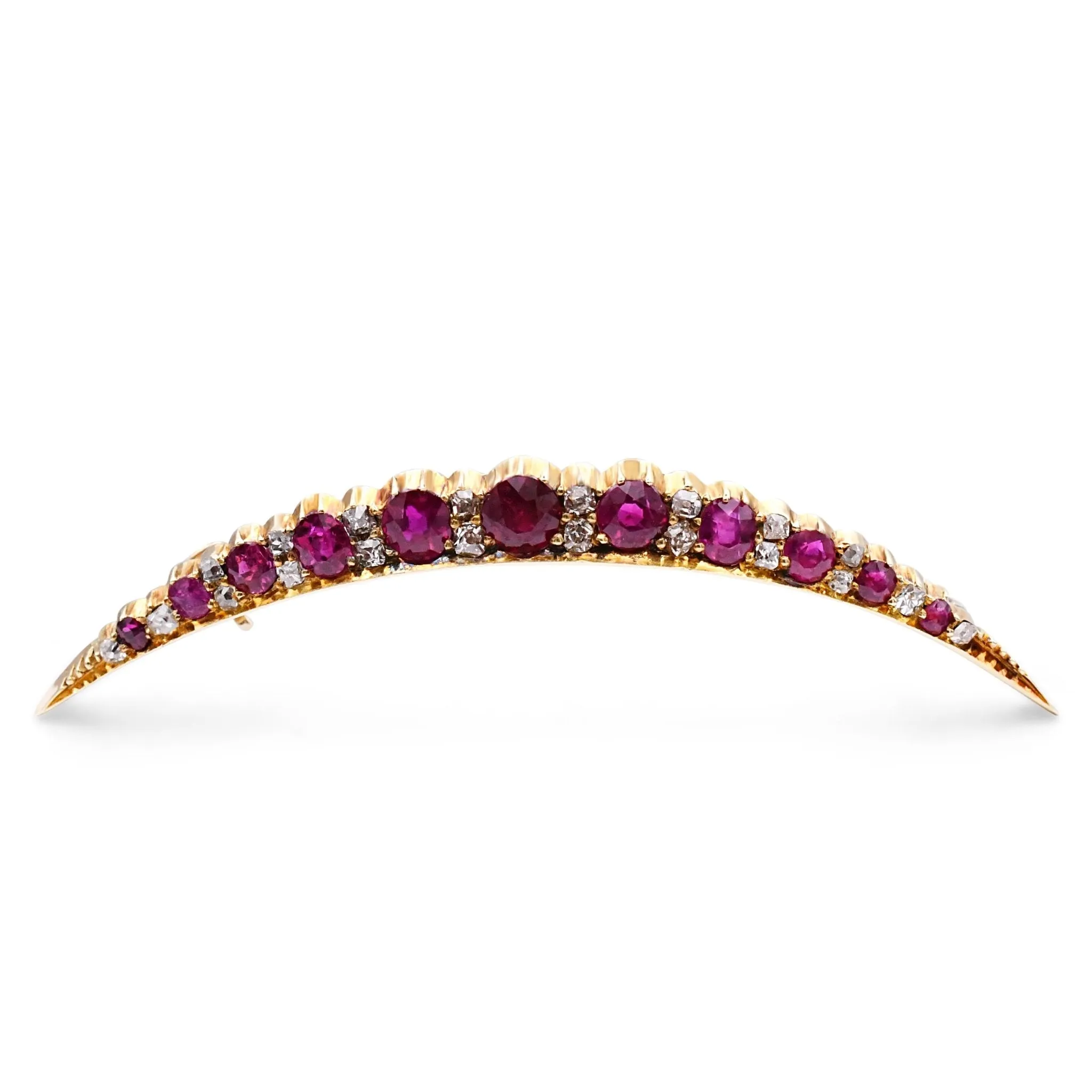 Ruby And Old Cut Diamond Crescent Brooch