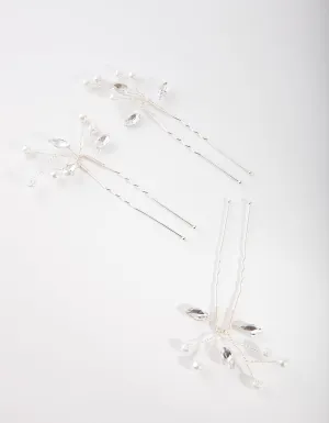 Silver Dainty Navette Hair Pins