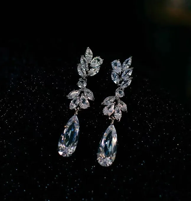 Silver leaf Rhinestone Earring