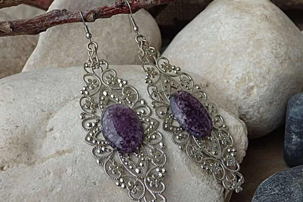 Silver purple earrings