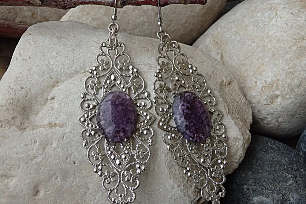 Silver purple earrings