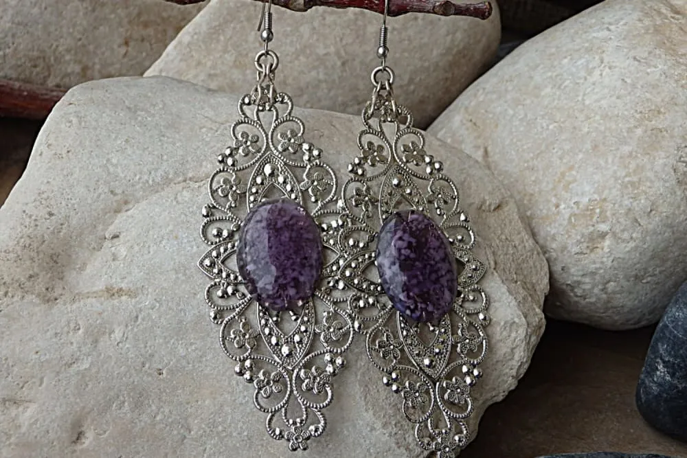 Silver purple earrings