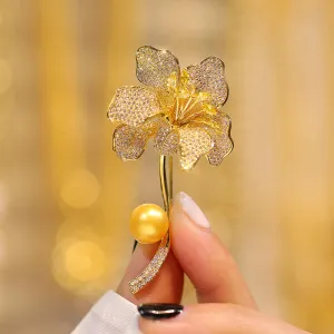 SISSLIA 14K Gold Brooch For Women Luxury Design Tulip Zircon Flower Brooch Pins