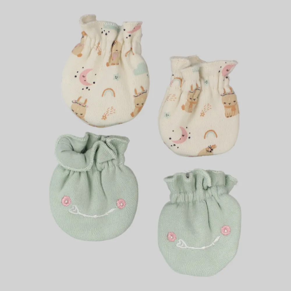 Sleepy Rabbits Baby Mittens (Pack Of 2)