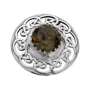 Smoky Quartz Brooch with Celtic Surround in Silver