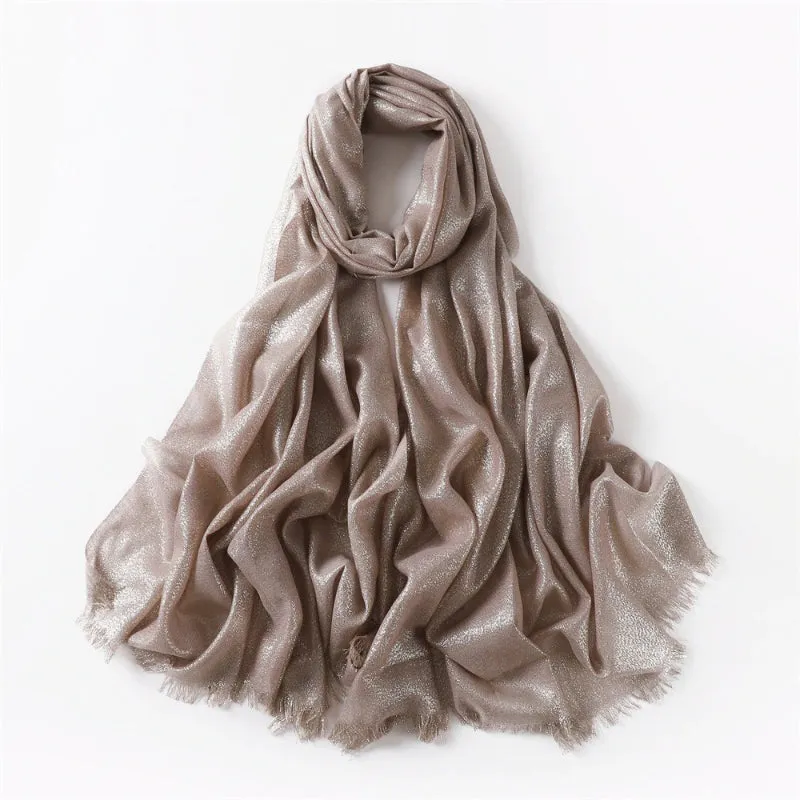 Solid-Colored Women's Shimmer Fringe Shawl Scarves