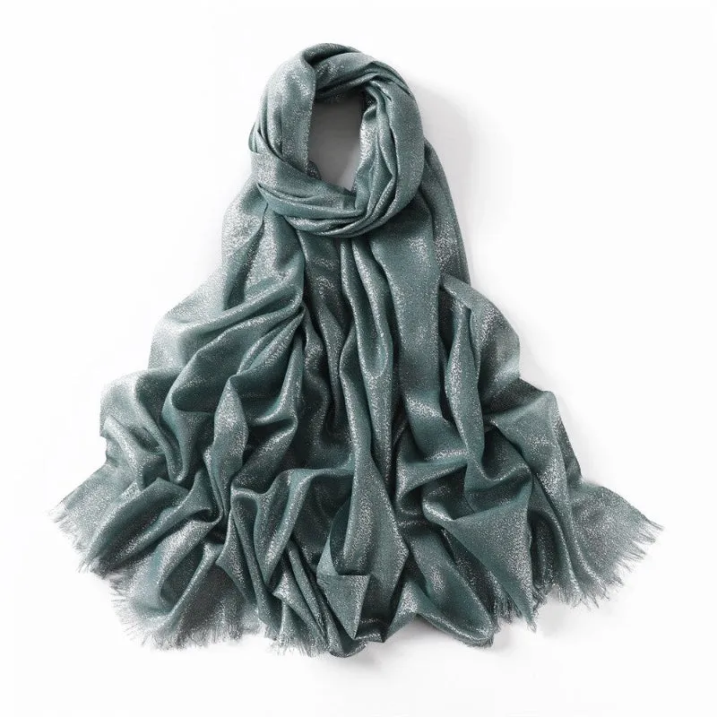 Solid-Colored Women's Shimmer Fringe Shawl Scarves