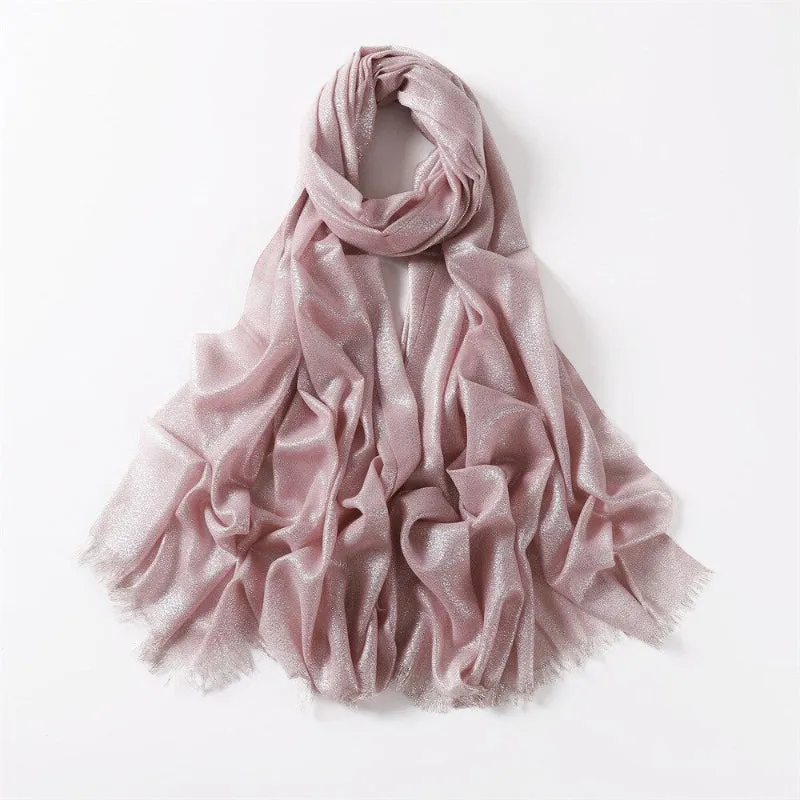 Solid-Colored Women's Shimmer Fringe Shawl Scarves