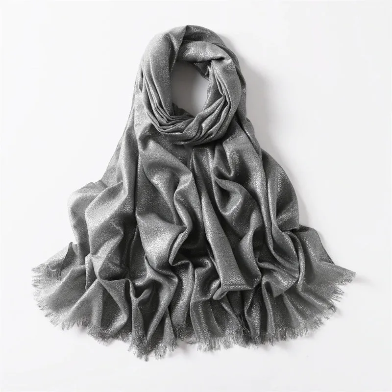 Solid-Colored Women's Shimmer Fringe Shawl Scarves