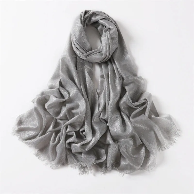 Solid-Colored Women's Shimmer Fringe Shawl Scarves