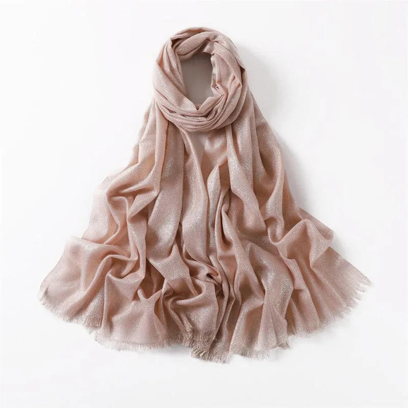 Solid-Colored Women's Shimmer Fringe Shawl Scarves