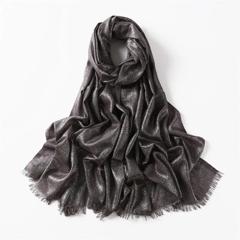 Solid-Colored Women's Shimmer Fringe Shawl Scarves