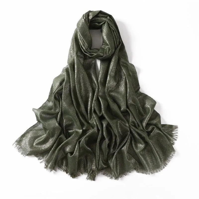 Solid-Colored Women's Shimmer Fringe Shawl Scarves