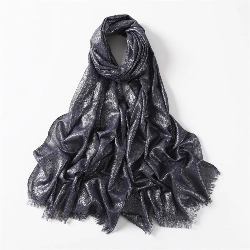 Solid-Colored Women's Shimmer Fringe Shawl Scarves