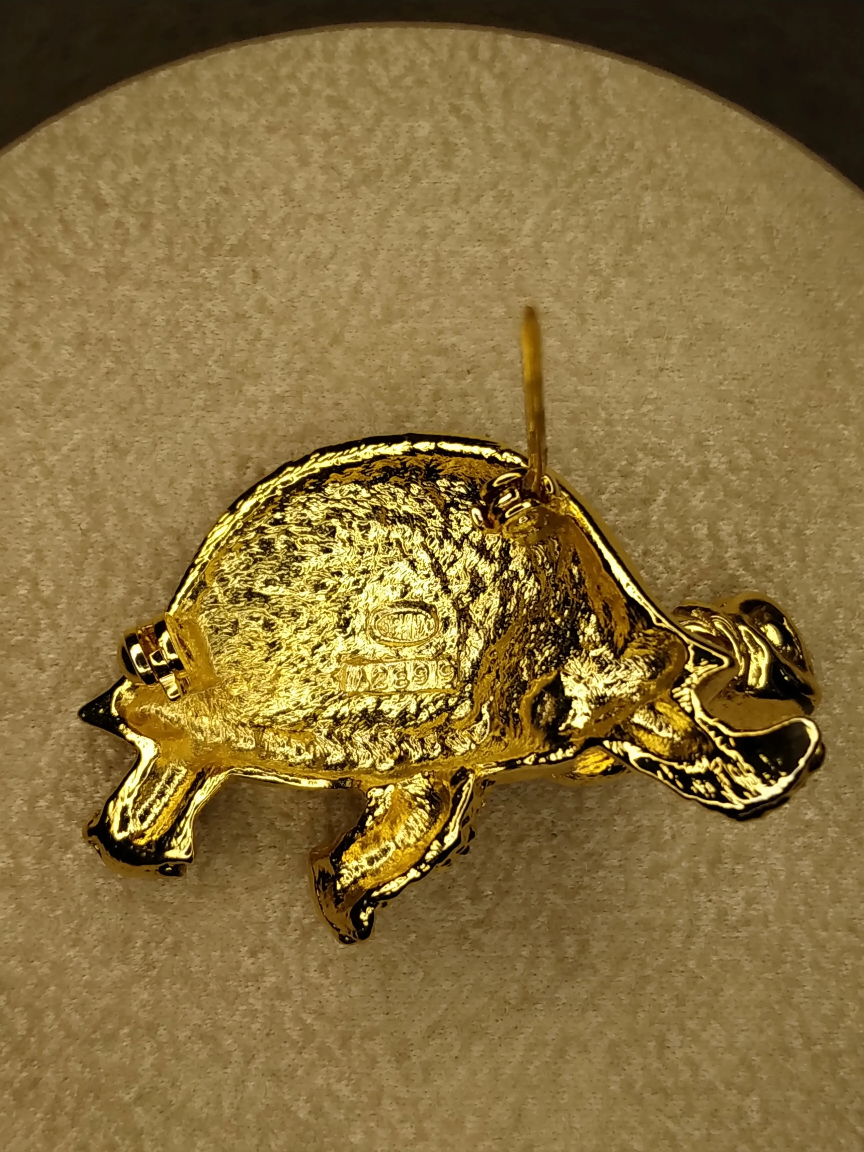 Sphinx Turtle Brooch Vintage Brown Enamel