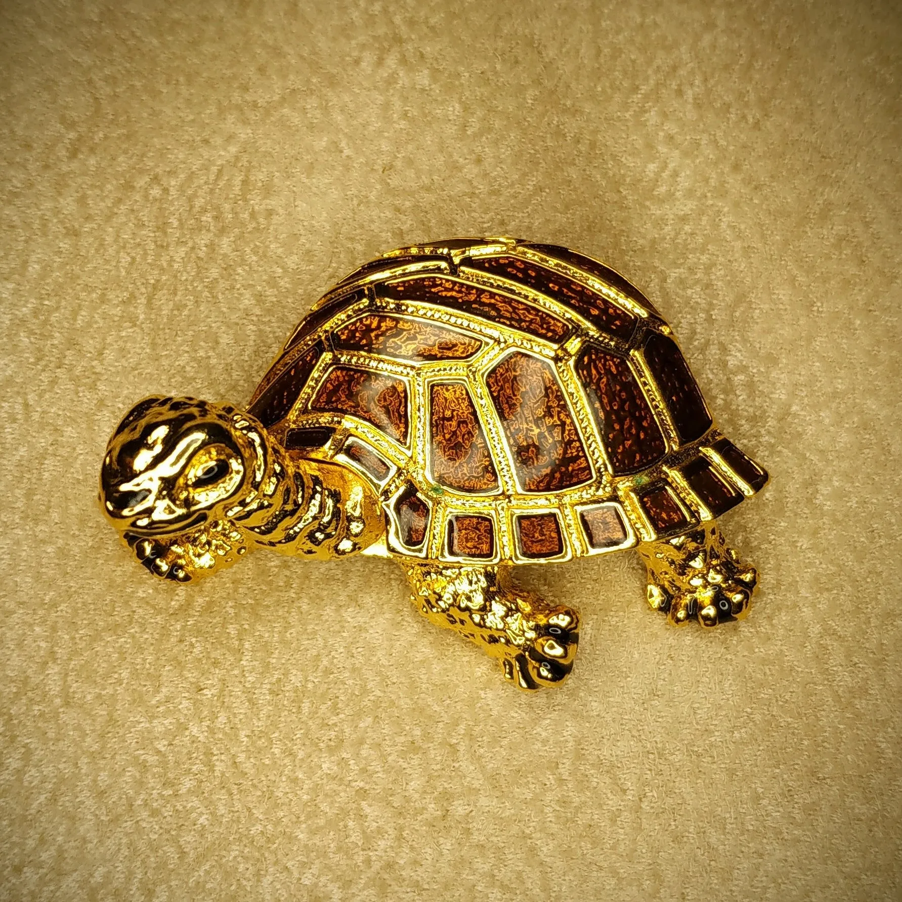 Sphinx Turtle Brooch Vintage Brown Enamel