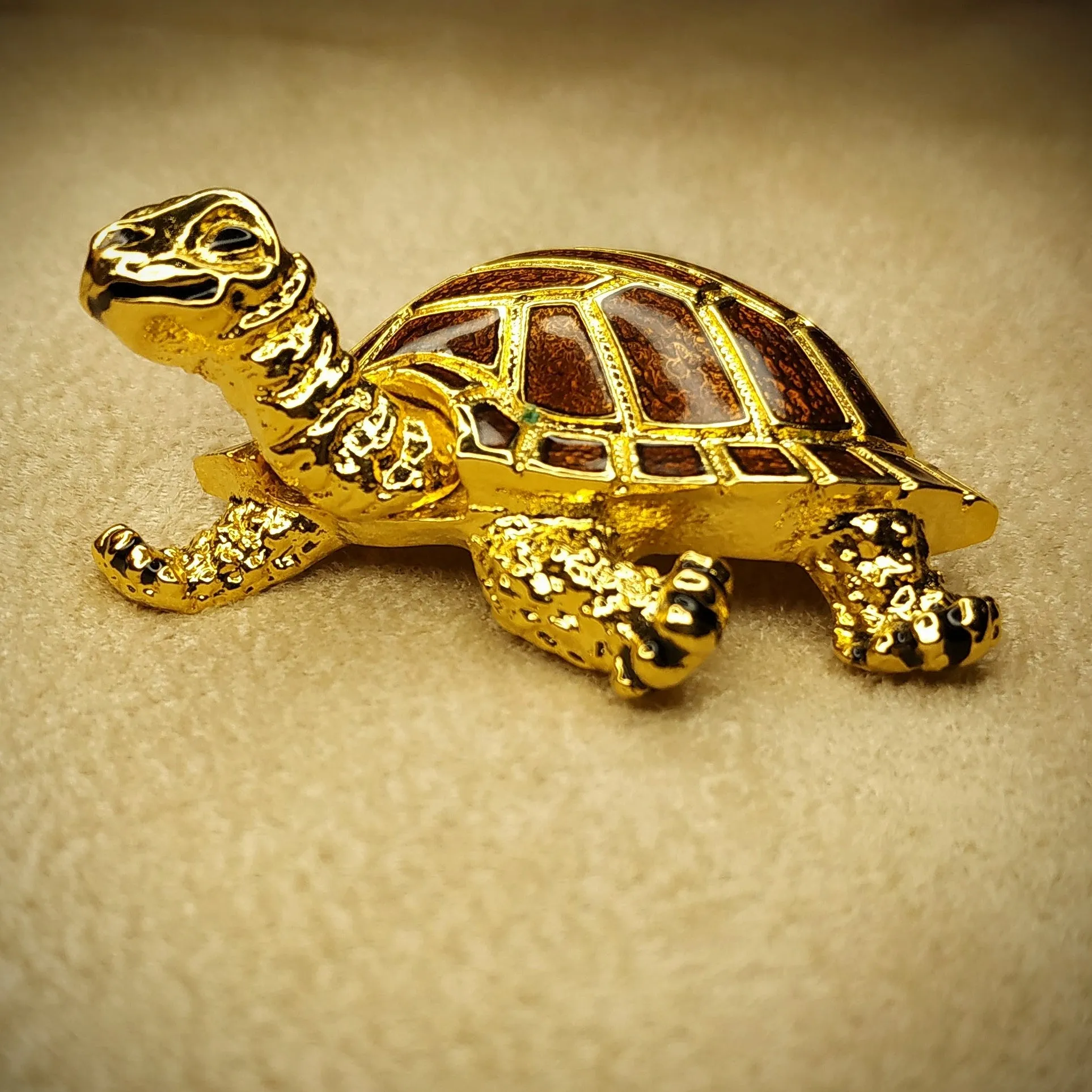 Sphinx Turtle Brooch Vintage Brown Enamel