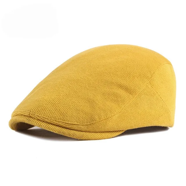 Spring Autumn Men Ladies Casual Fashion Women Beret Ivy Newsboy Solid Yellow Blue Peaked Flat Cap Duckbill Hat