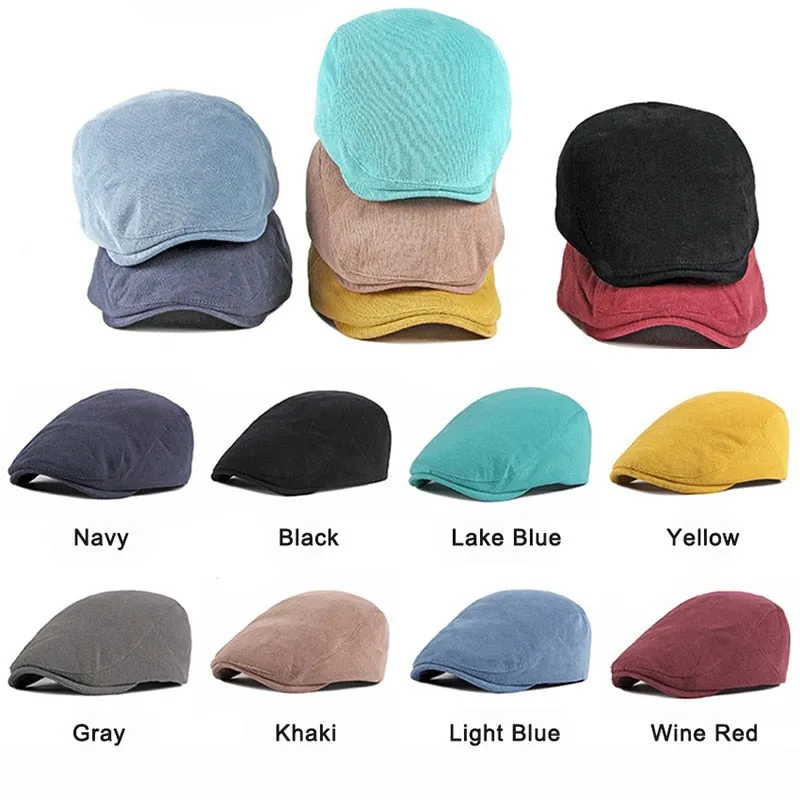 Spring Autumn Men Ladies Casual Fashion Women Beret Ivy Newsboy Solid Yellow Blue Peaked Flat Cap Duckbill Hat