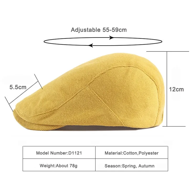 Spring Autumn Men Ladies Casual Fashion Women Beret Ivy Newsboy Solid Yellow Blue Peaked Flat Cap Duckbill Hat