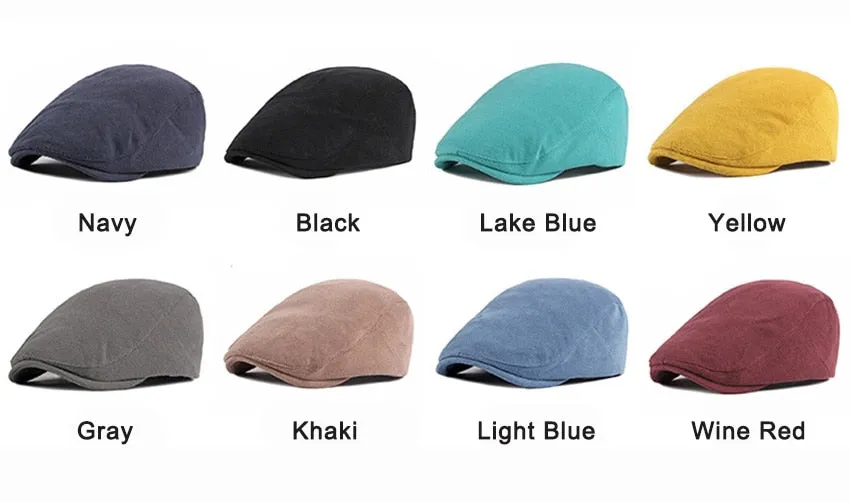 Spring Autumn Men Ladies Casual Fashion Women Beret Ivy Newsboy Solid Yellow Blue Peaked Flat Cap Duckbill Hat