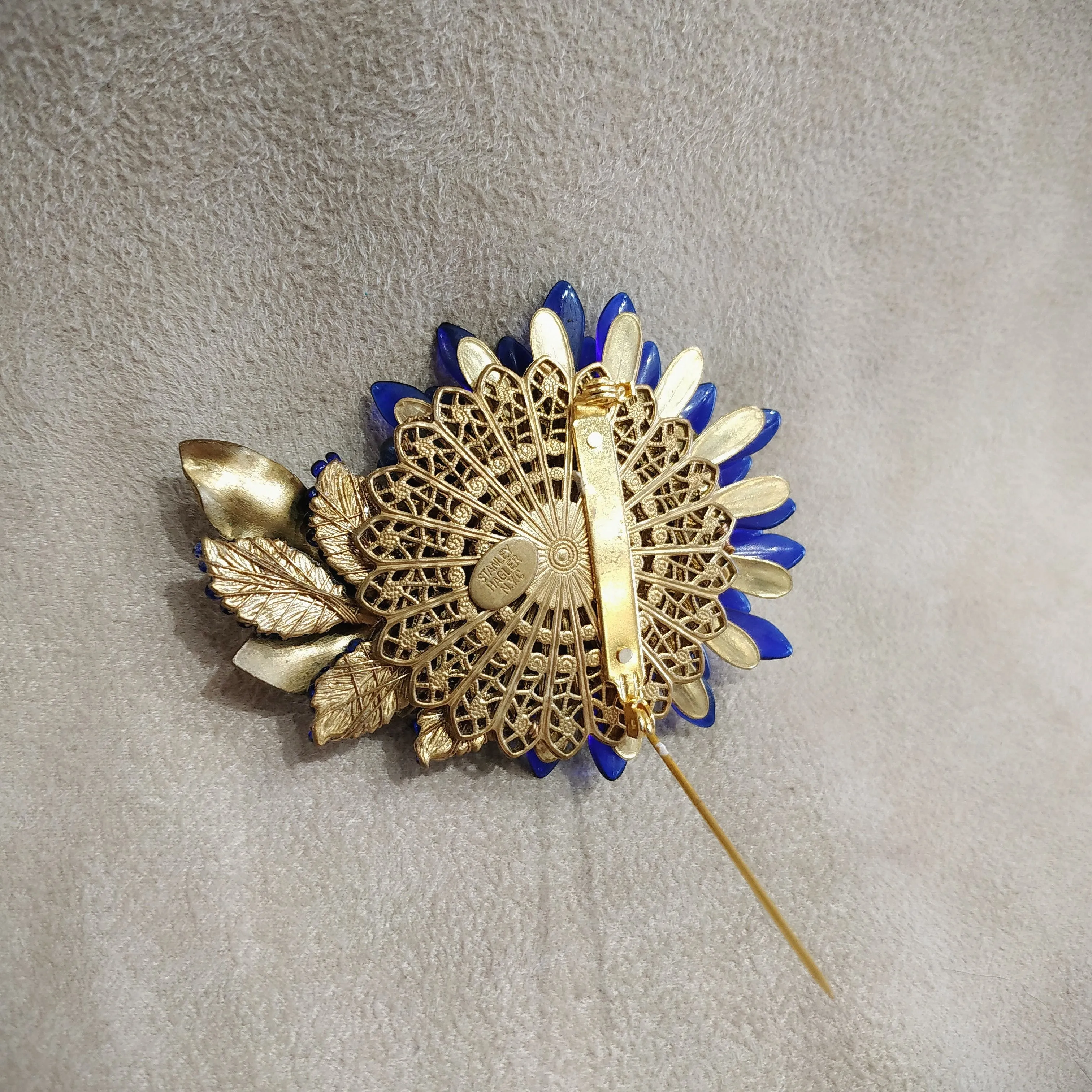 Stanley Hagler Blue Cobalt blue flower statement Brooch