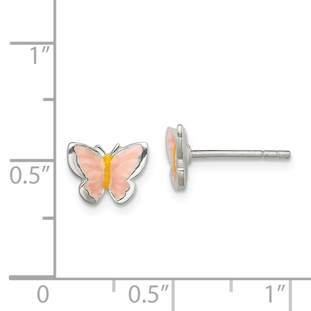 Sterling Silver Children's Enameled Butterfly Post Earrings