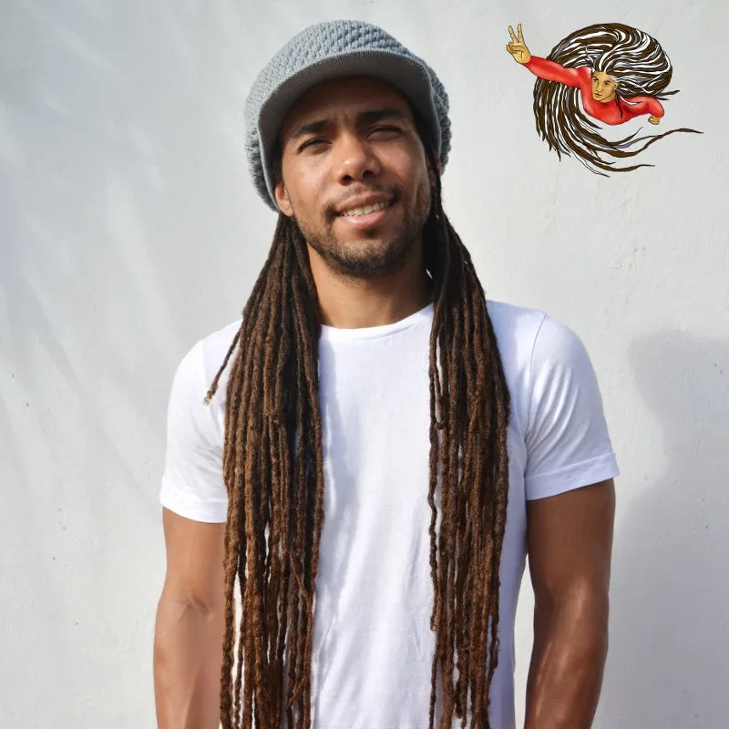 Super Dread Large Grey Dreadlocks Peaked Tam Cap