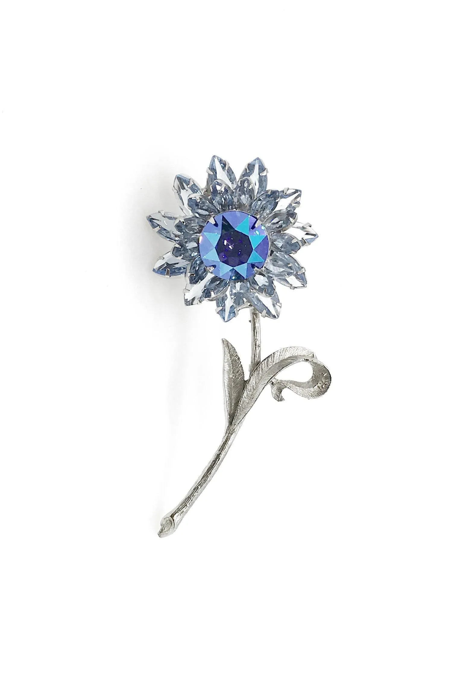 Super Sparkling Big Blue Floral Vintage Brooch