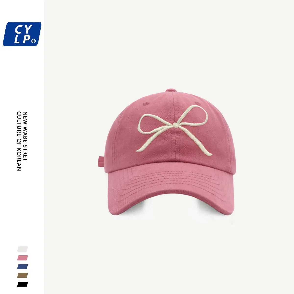 Sweet bow embroidered baseball cap for women spring and summer versatile face-showing small soft-top peaked cap