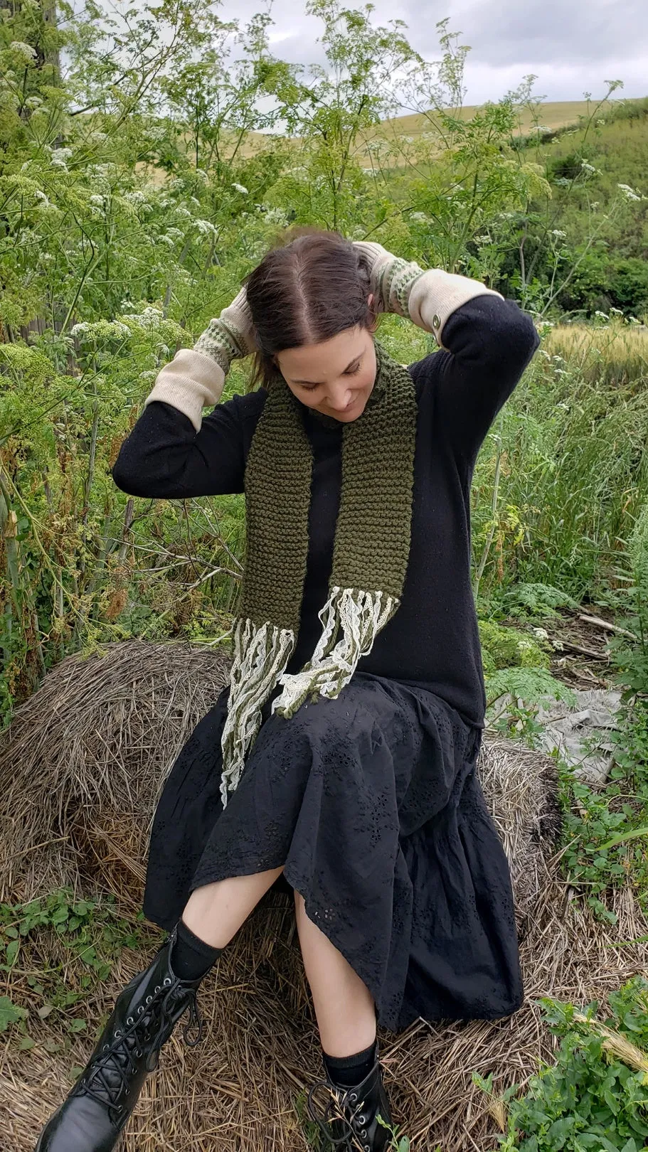 The Meadow Knit Scarf With Lace Fringe, Handknit