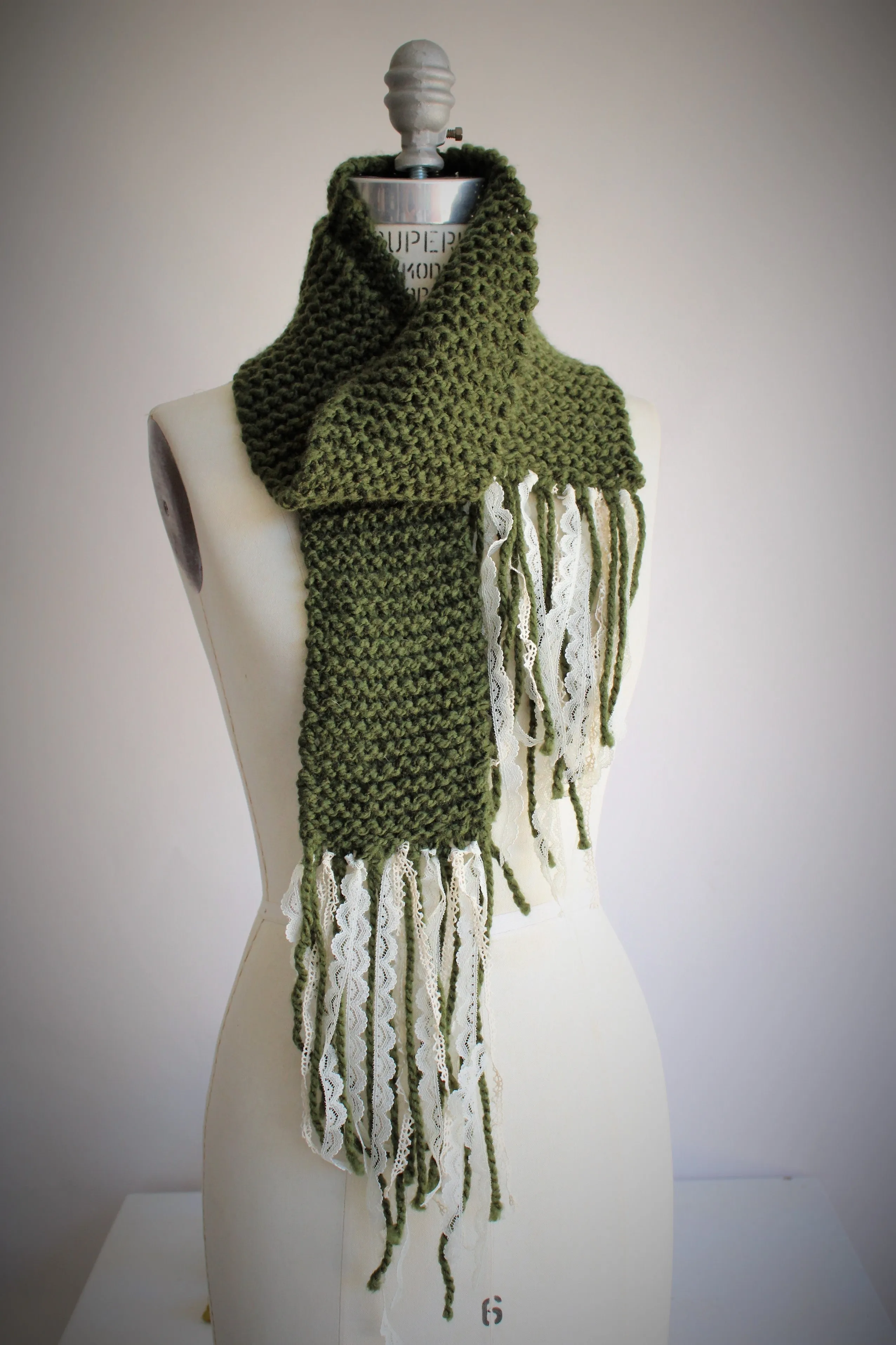 The Meadow Knit Scarf With Lace Fringe, Handknit