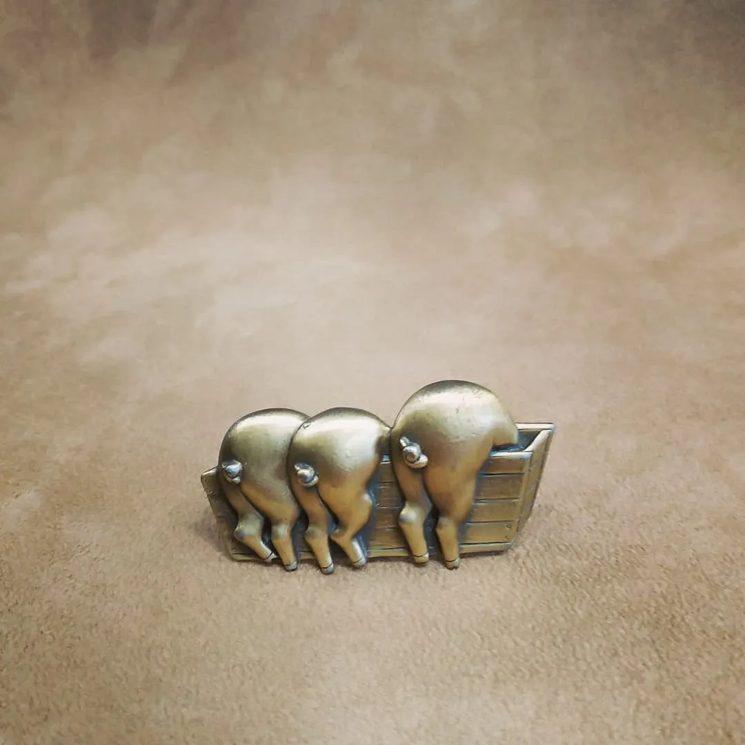 Three Piglets brooch gold tone pewter by JJ