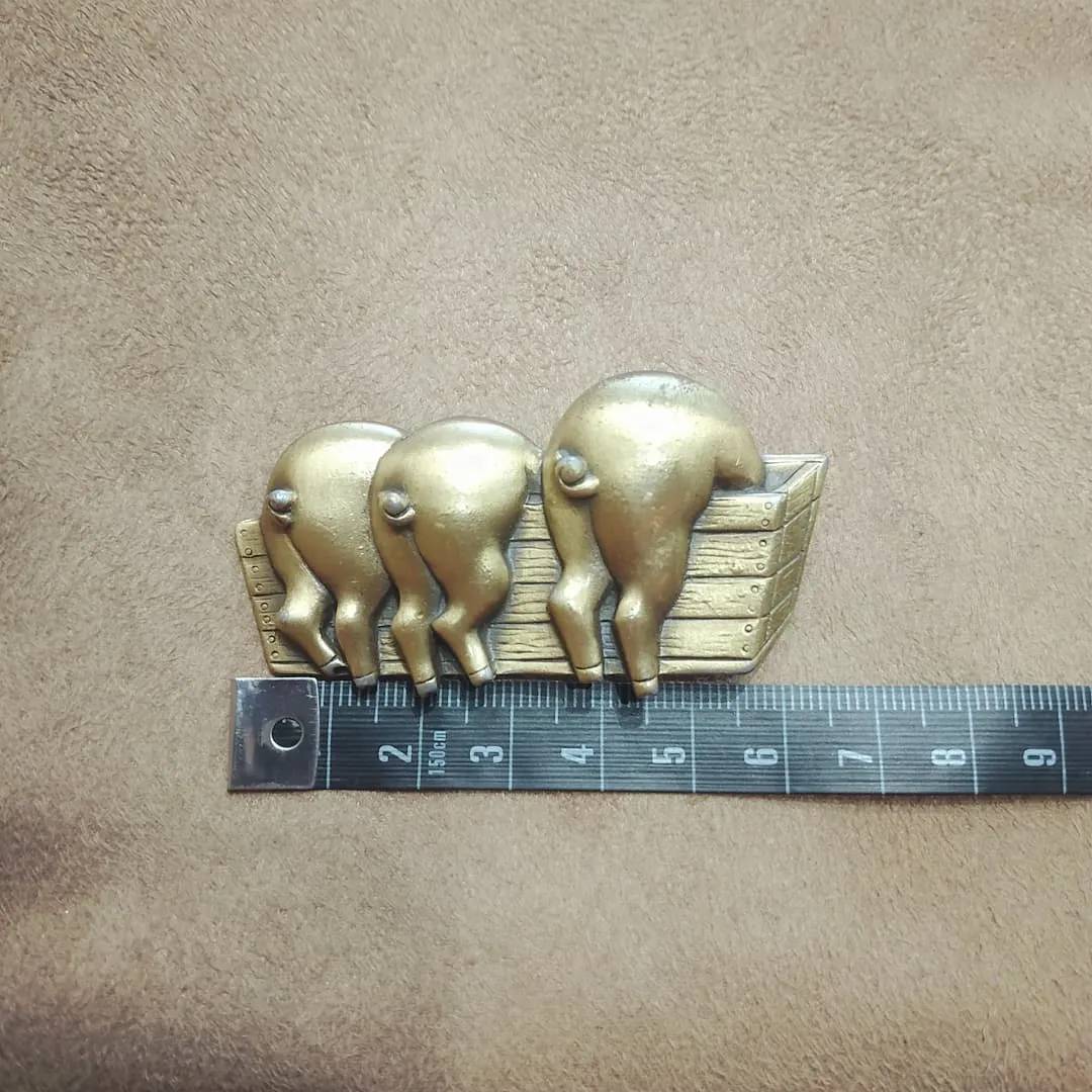 Three Piglets brooch gold tone pewter by JJ