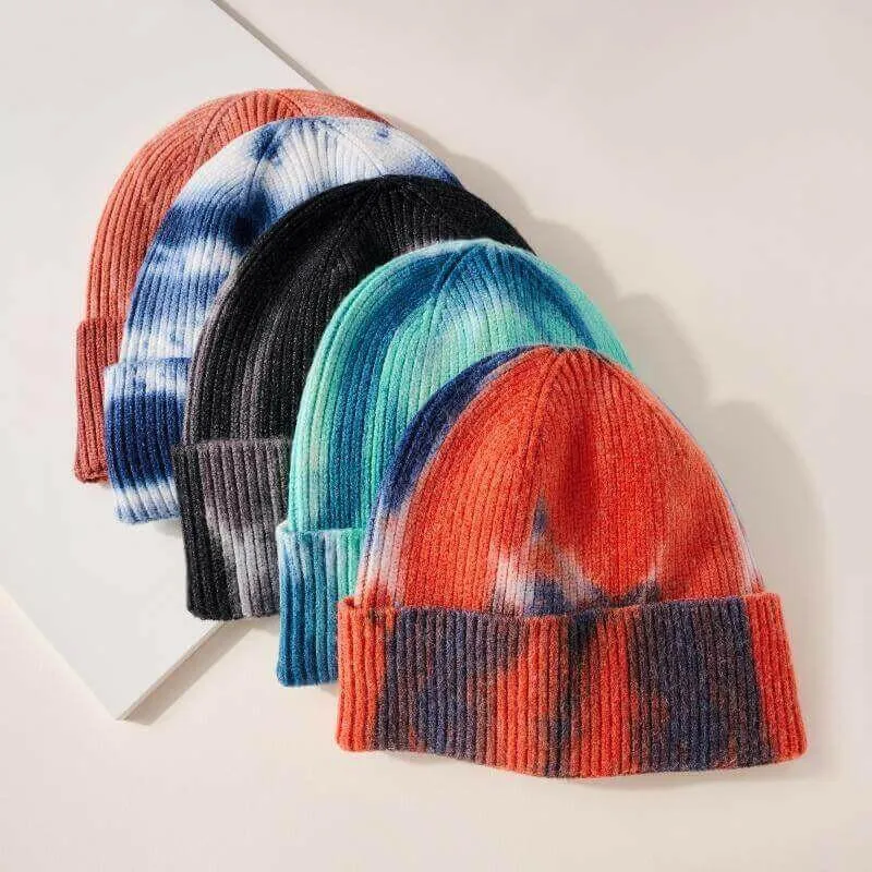 Tie Dye Print Fitted Cuffed Beanie