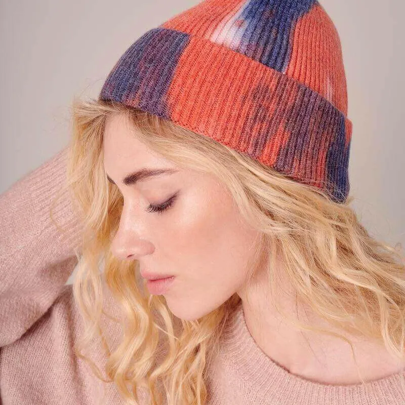 Tie Dye Print Fitted Cuffed Beanie