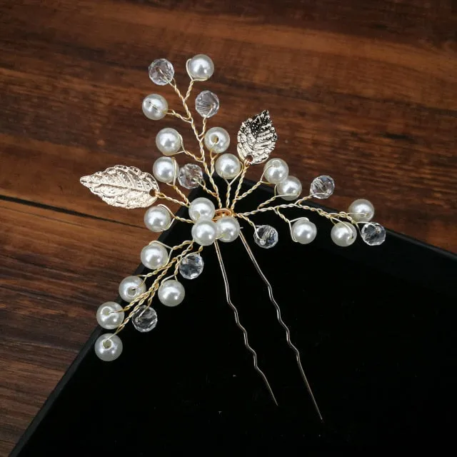 U-shaped Metal Hairpins Simulated Pearl Bridal Tiara Hair Accessories Multiple Combinations