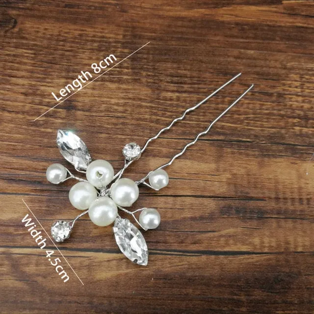 U-shaped Metal Hairpins Simulated Pearl Bridal Tiara Hair Accessories Multiple Combinations