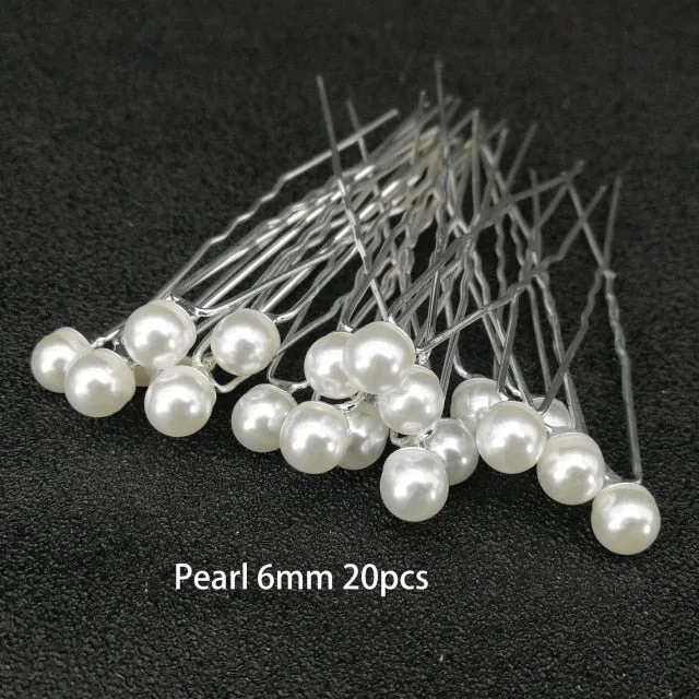 U-shaped Metal Hairpins Simulated Pearl Bridal Tiara Hair Accessories Multiple Combinations