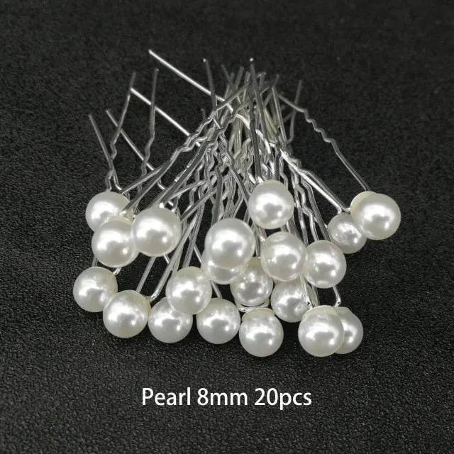 U-shaped Metal Hairpins Simulated Pearl Bridal Tiara Hair Accessories Multiple Combinations