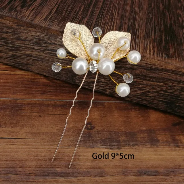 U-shaped Metal Hairpins Simulated Pearl Bridal Tiara Hair Accessories Multiple Combinations