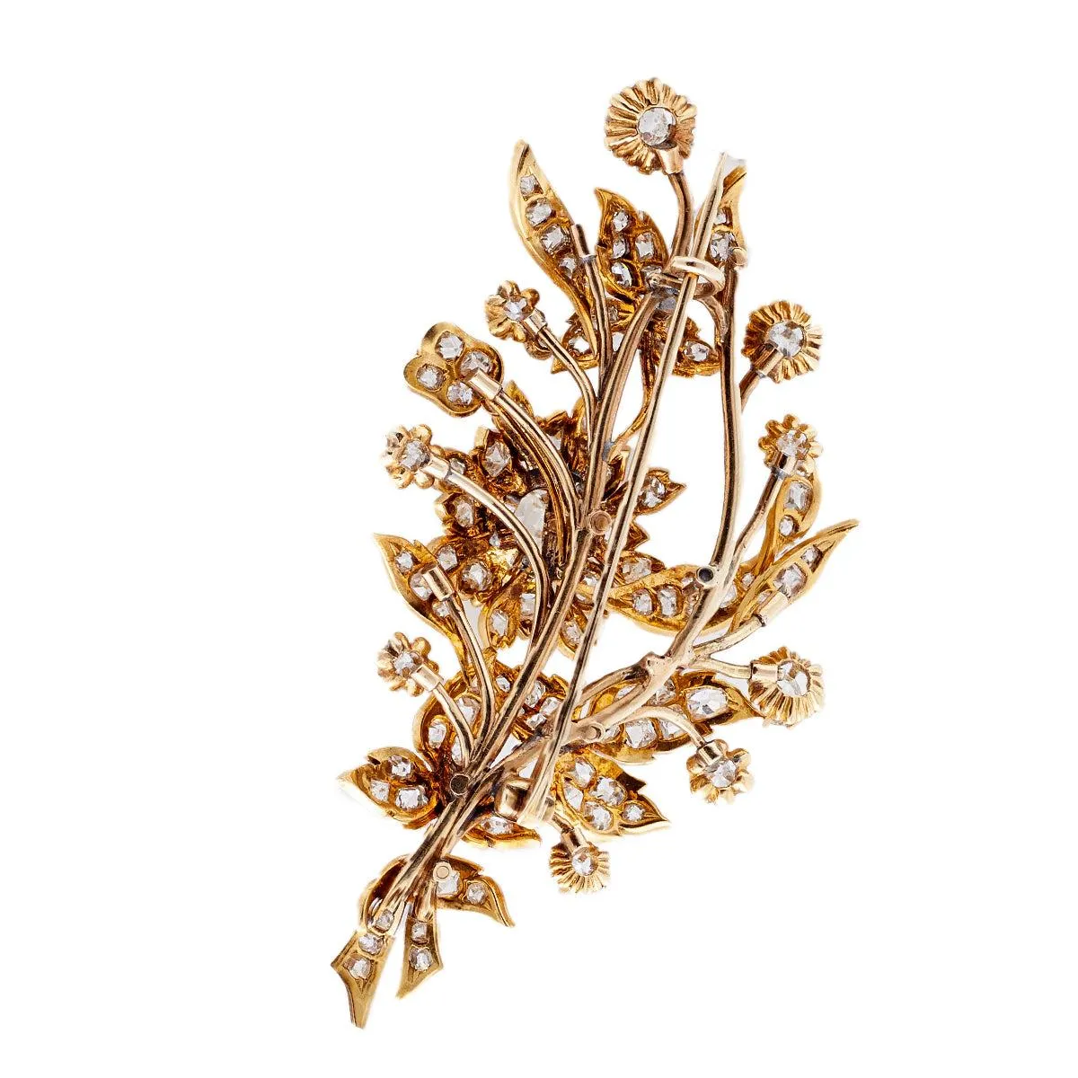 Victorian Old Cut Diamond 14k Yellow Gold Bouquet Brooch