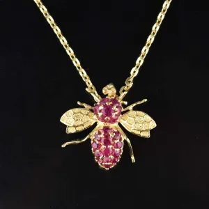 Vintage 14K Gold Natural Ruby Bee Brooch Pendant