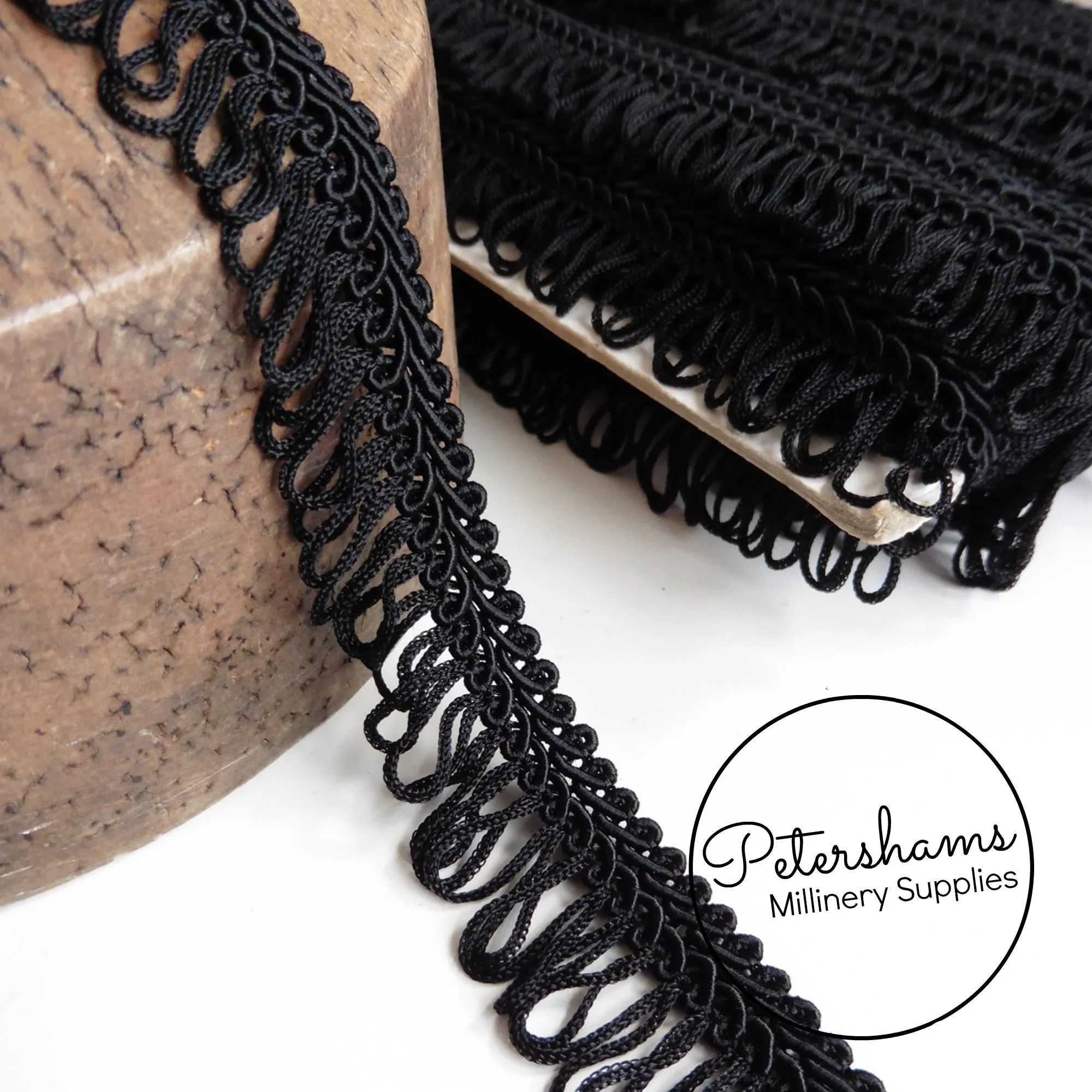 Vintage Black Gimp Braid with Fringe - 1m