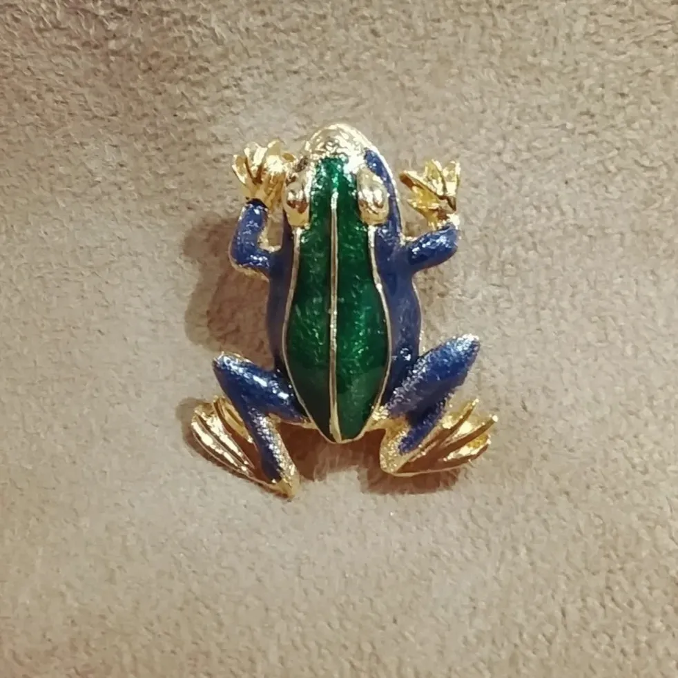 Vintage green and blue enamel Frog brooch