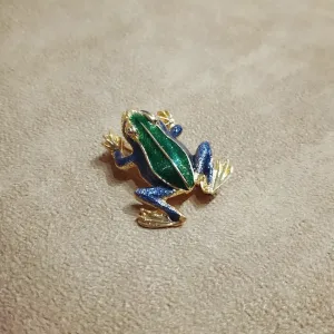 Vintage green and blue enamel Frog brooch