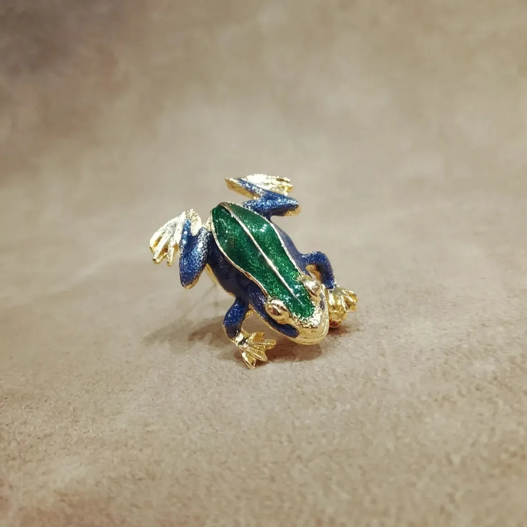 Vintage green and blue enamel Frog brooch